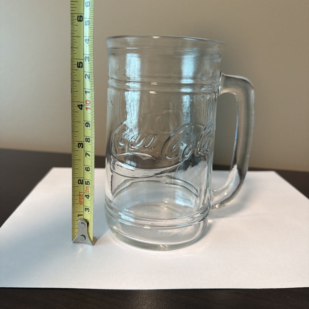 VTG Coca-Cola Clear Glass Mug with Handle Embossed Logo Soda Theme